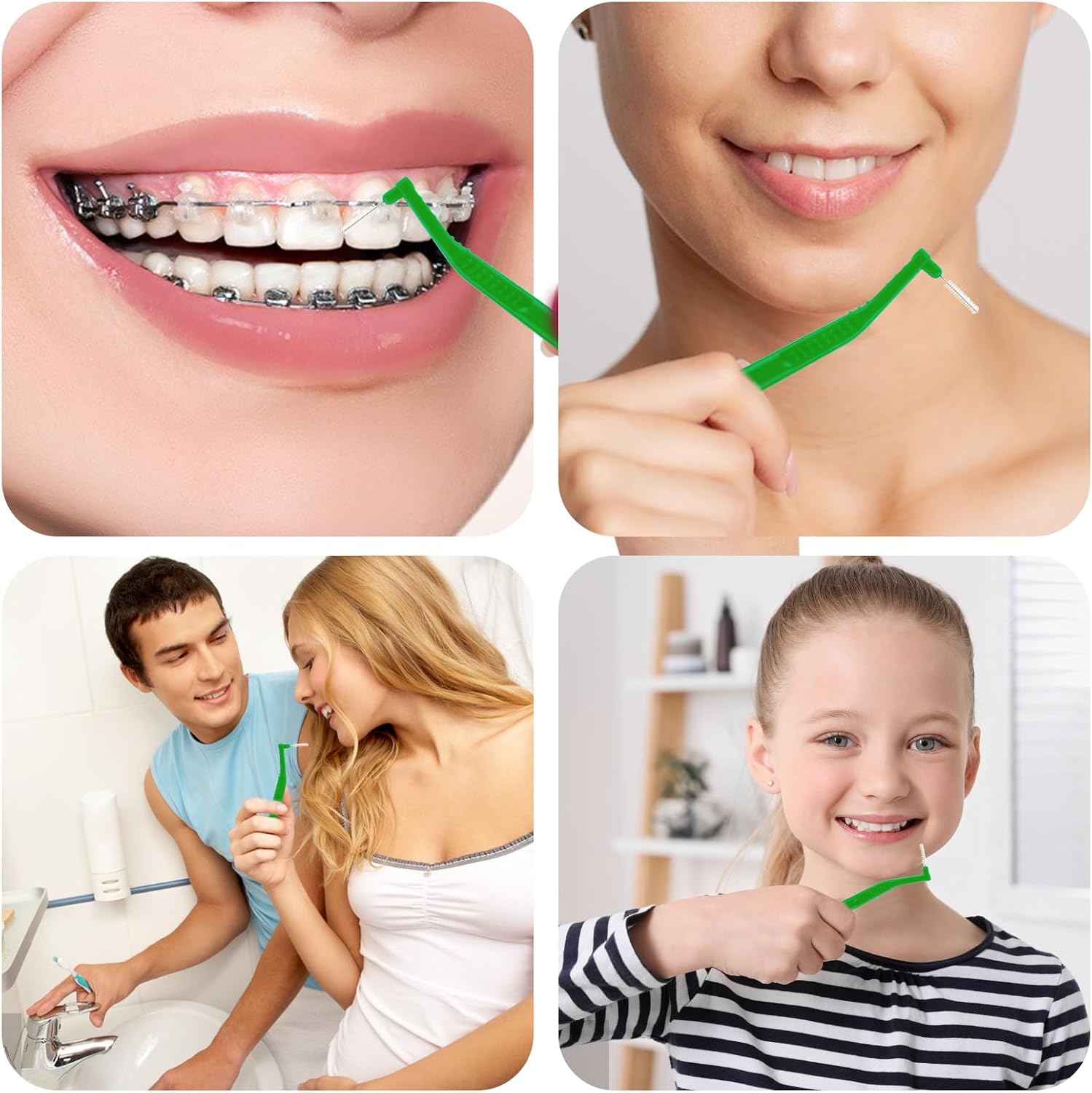 Thinp 25 Pcs L-Shaped Angled Interdental Brushes Between Teeth And Gums With Soft Bristles For Teeth Cleaning And Plaque Removal (Green 0.8mm)