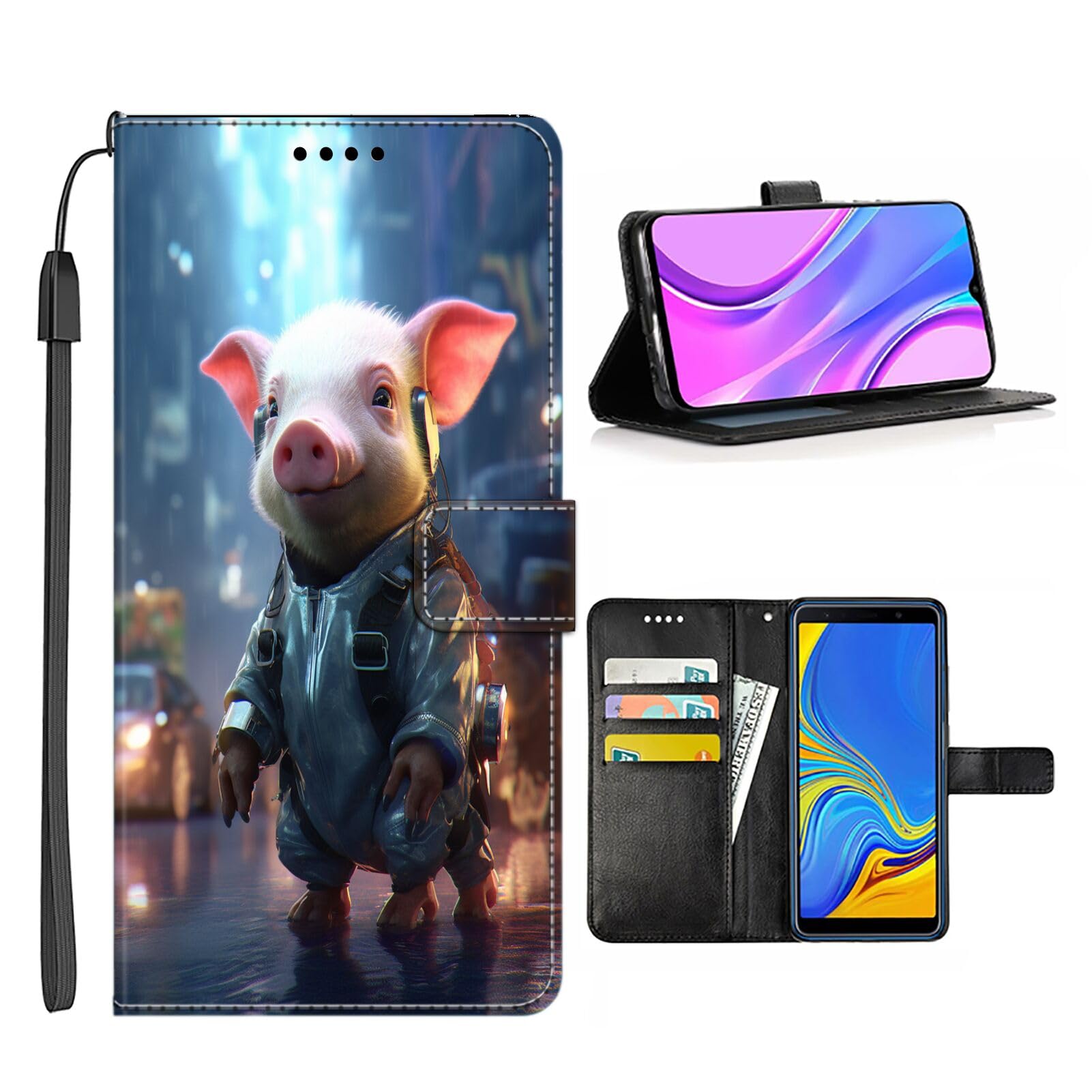 Elgzigok Wallet Phone Case for Samsung Galaxy Note 8 with Pig-aa54 - Stylish and Functional PU Leather-Free Smartphone Case with Card Holder Multicolor