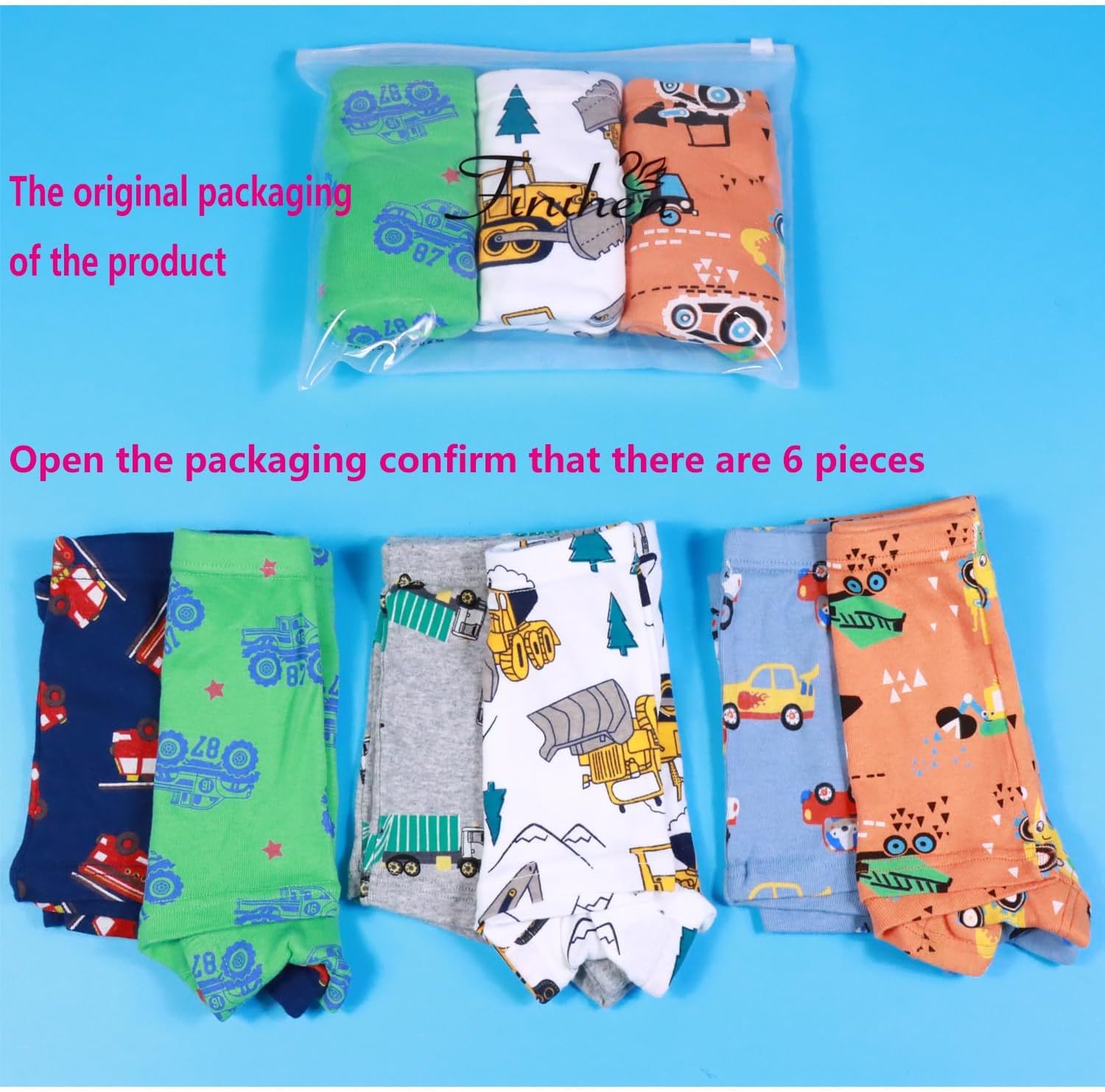 Finihen Boys Boxer Underwear Cotton Briefs Kids Toddler Boys Dinosaur Truck Panties. - Image 3