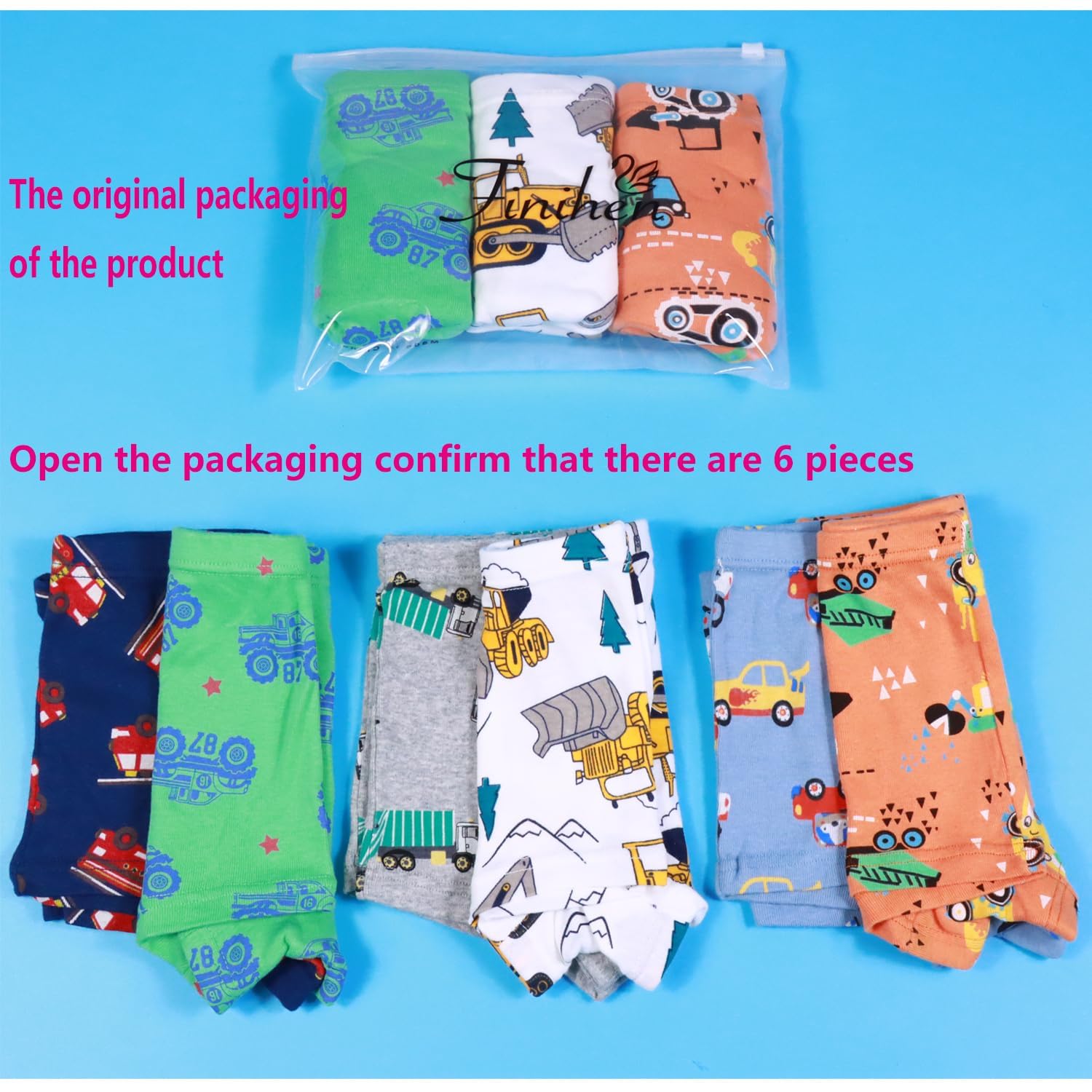 Finihen - Calzoncillos de algodón para niños pequeños y pequeños, ropa interior de dinosaurios, camión, tiburones