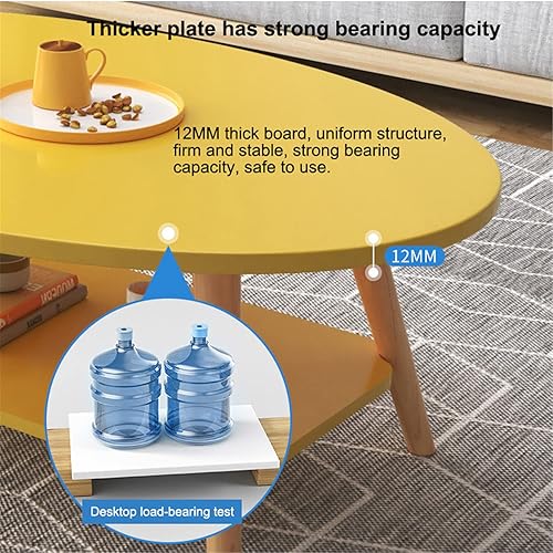 Miniatura 3 de Mesa de centro ovalada, mesa de centro ovalada de madera con estantería abierta para almacenamiento y exhibición, mesa de sofá de 2 niveles, mesa de