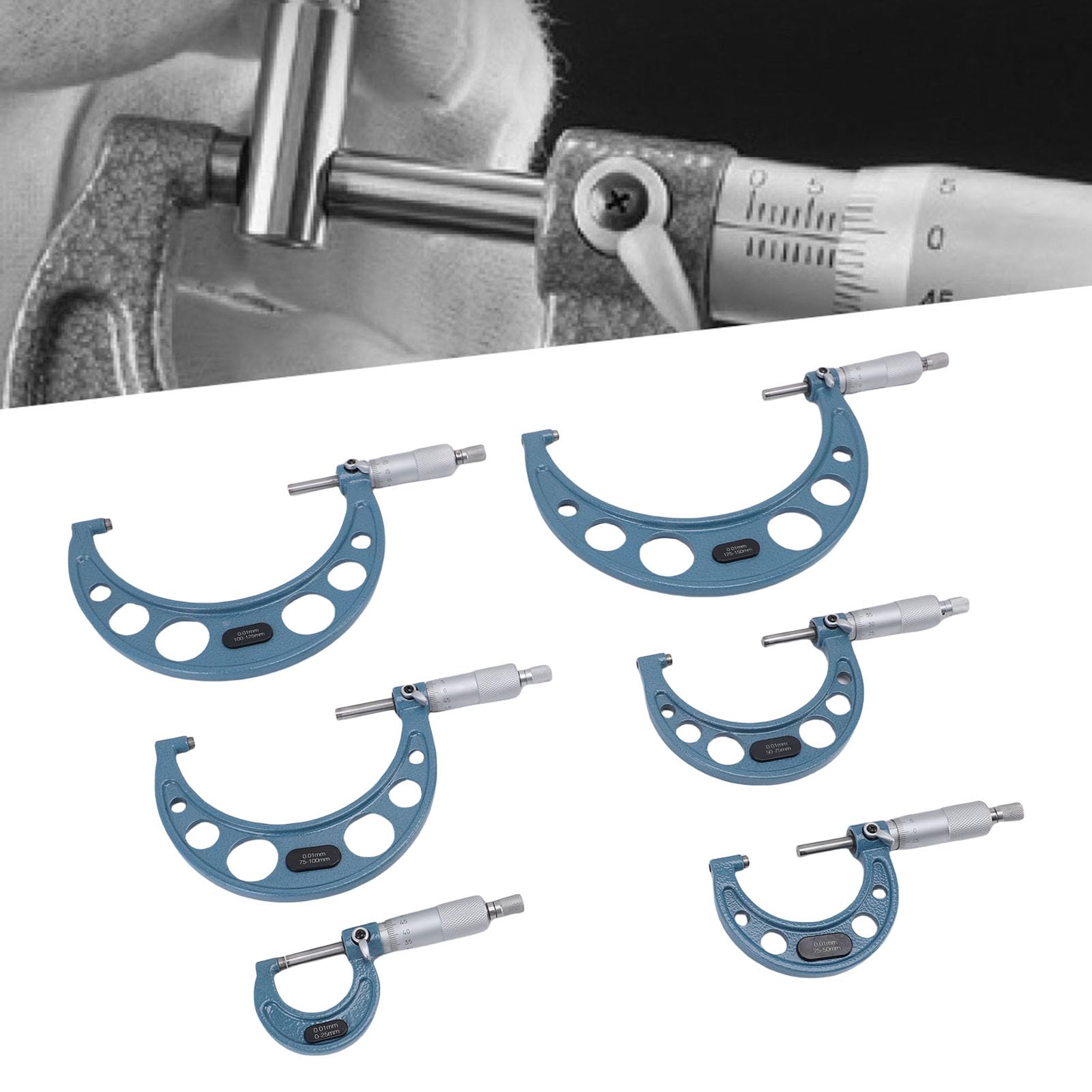 SEAFRONT 6-teiliges Mikrometer-Set, Digitales Mikrometer-Messwerkzeug, 0–150 Mm Bereich, 0,01 Mm Teilung, 0,01 Genauigkeit für Präzise Messungen