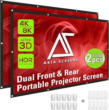 Akia Screens 120" Dual Projection Projector Screen, 169 Front & Rear, Portable Foldable Anti-Crease, 8K / 4K Ultra HD Ready Indoor Outdoor Home Theater Screen, AK-DIYOUTDOOR120H1.