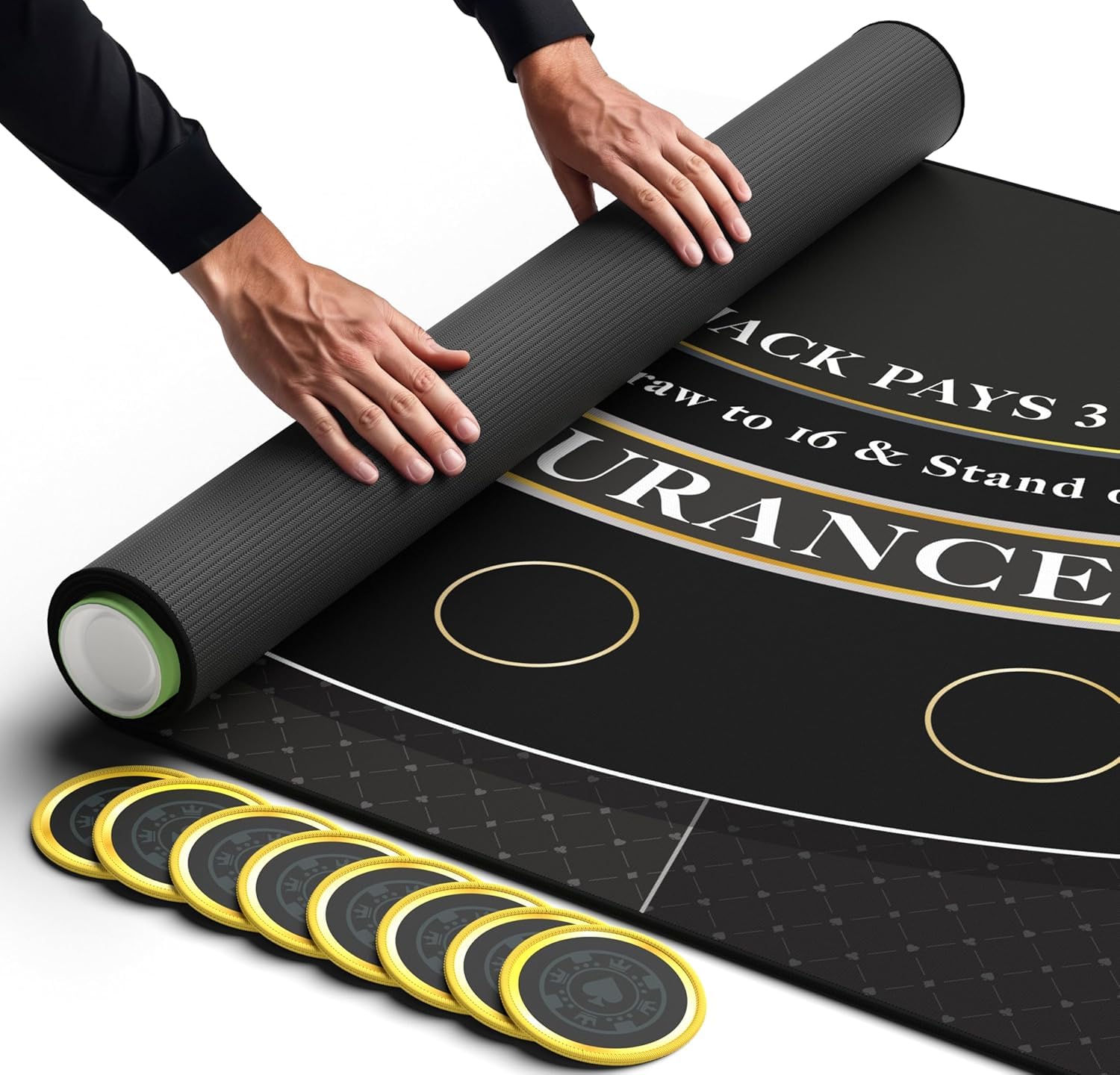 Newverest Blackjack Mat 70" x 35", Blackjack Table Top for Home Game Nights with Friends | Black Jack Casino Table Topper, Poker Mat Layout in Zipper Storage Bag with 8 Coasters in Gift-Ready Box