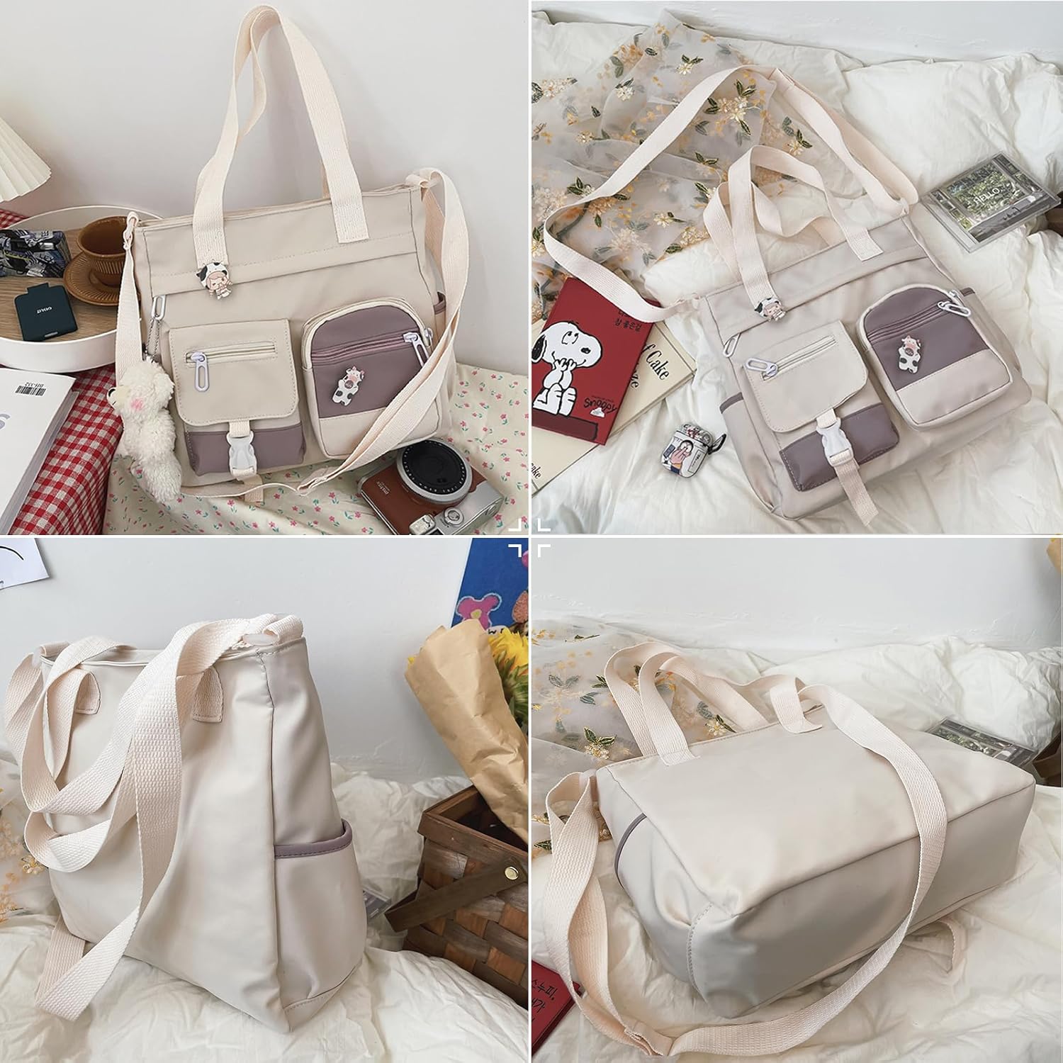 PORRASSO Crossbody Bag Cute Little Bear Shoulder Bag Nylon Messenger Bag Women Satchel for Travel Daily Use Purple - Image 6