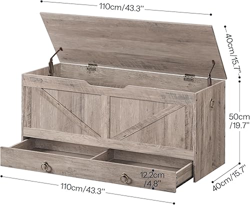 Miniatura 3 de HOOBRO Cofre de almacenamiento, baúl de juguetes de 43.3 pulgadas con cajón, banco de almacenamiento de madera, banco de entrada resistente que