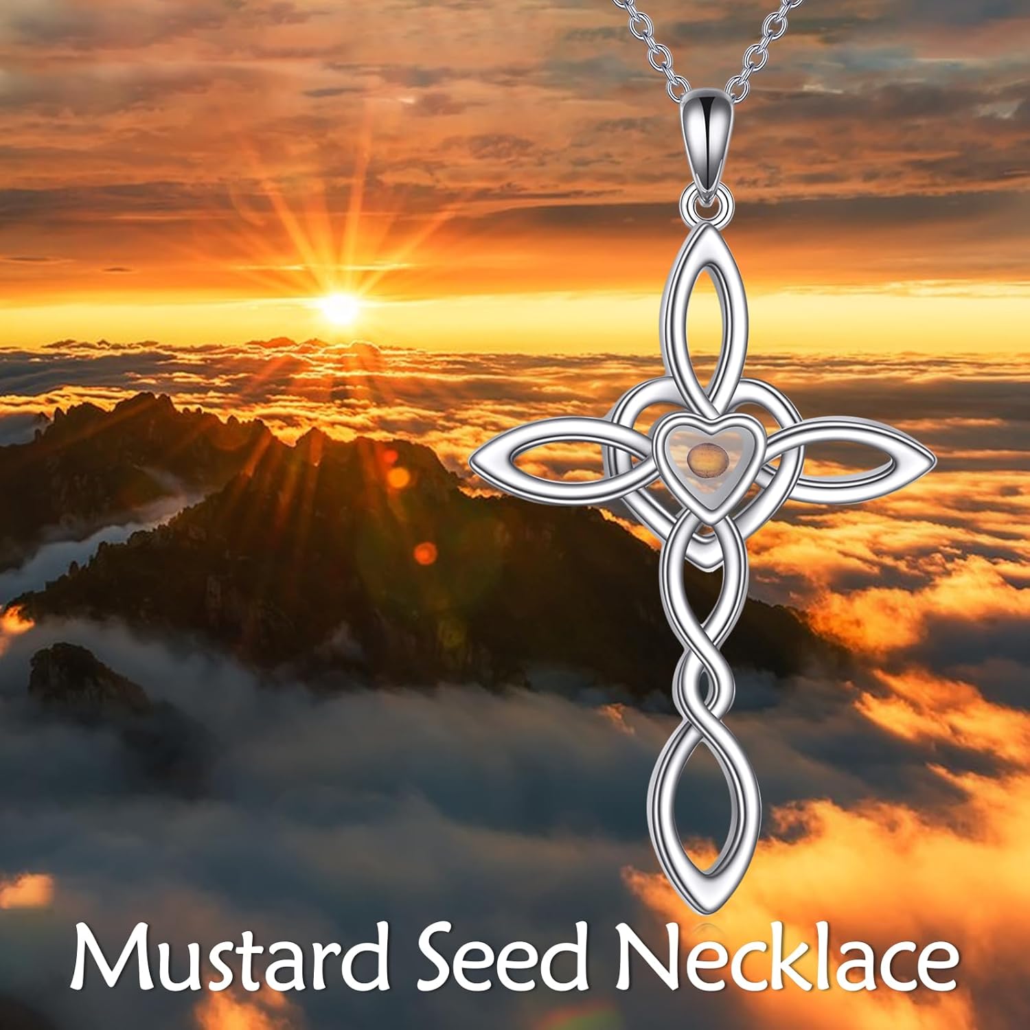 LUHE Mustard Seed Necklace Sterling Silver Star of David/Cross/Hamsa Hand Pendant Necklace Jewelry Gifts for Woman