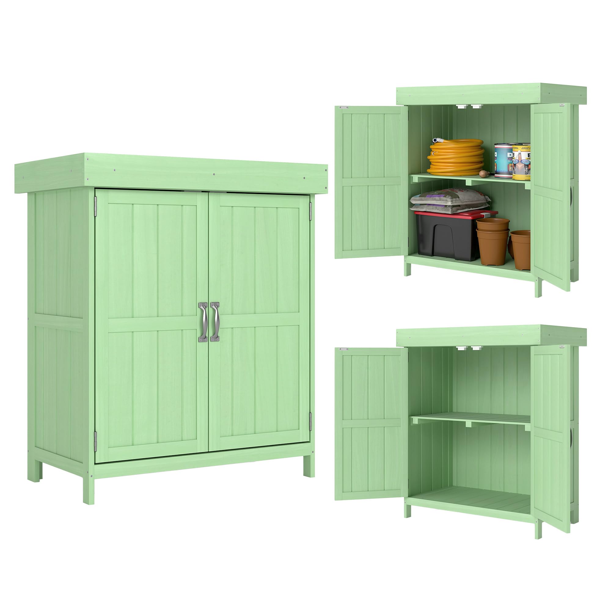 Outsunny Small Shed, Openable Roof 74 x 43 x 88 cm Light Green