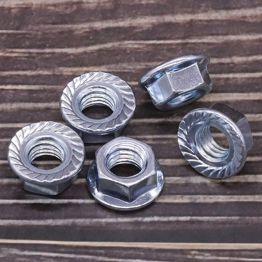 #8-32 UNC Serrated Flange Hex Locknuts Lock Nuts, Zinc Plated Carbon Steel, 11/32" Hex Drive, 100 PCS