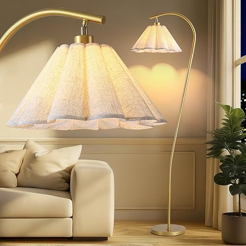 Floor Lamp with Pleated Linen Lampshade, Modern Flower Floor Lamp