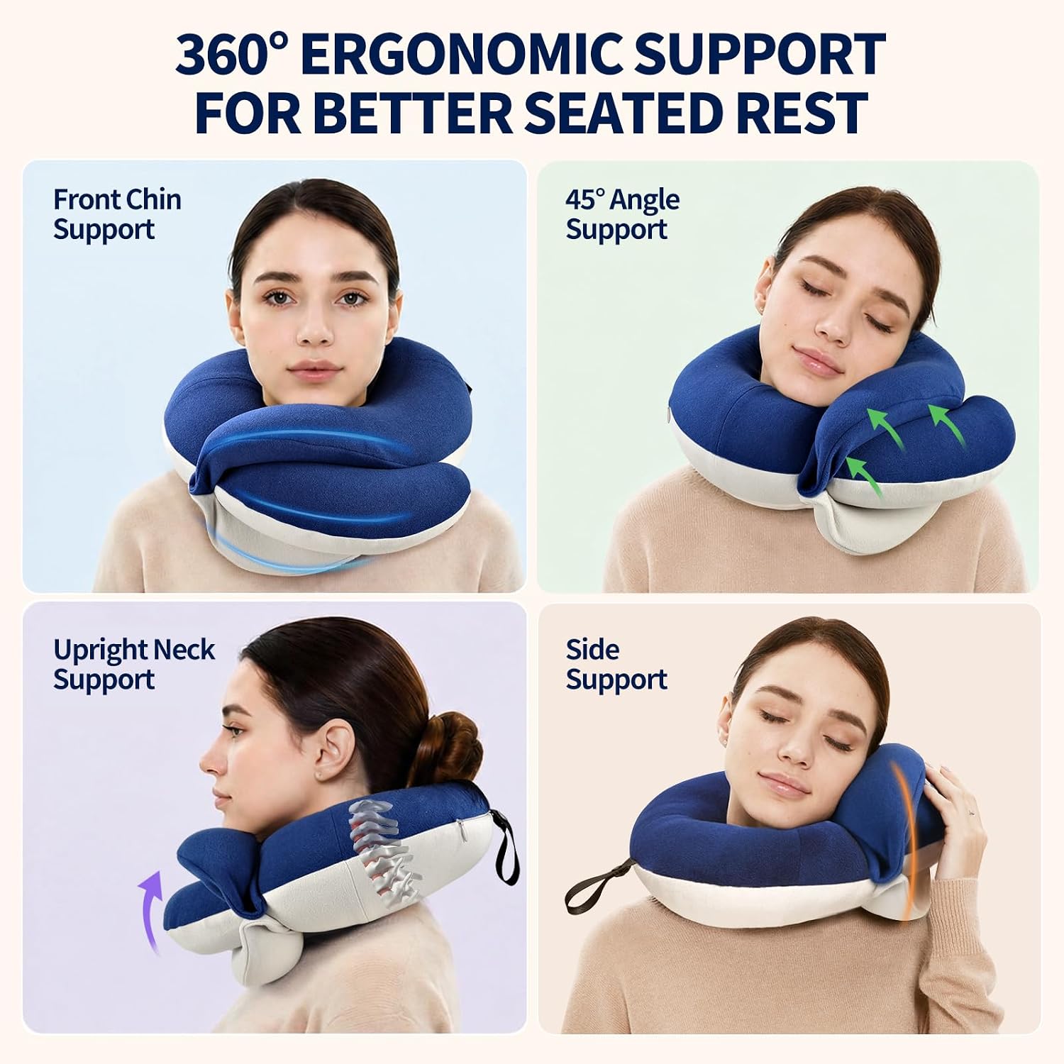 BUYUE Travel Neck Pillows for Airplanes, Memory Foam 360° Head Support Sleep for Long Flight, Skin-Friendly & Breathable, Kit with Eye Mask, Earplugs and Storage Bag (Adult, Navy, 90+ lbs) image 2