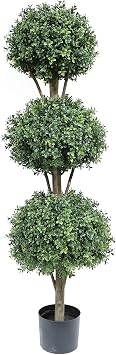 56 inch/ 4.6 ft Boxwood Topiary Artificial Outdoor Artificial Boxwood Triple Ball Topiary Tree Faux Topiary Trees Outdoor Artificial Trees Potted Plants