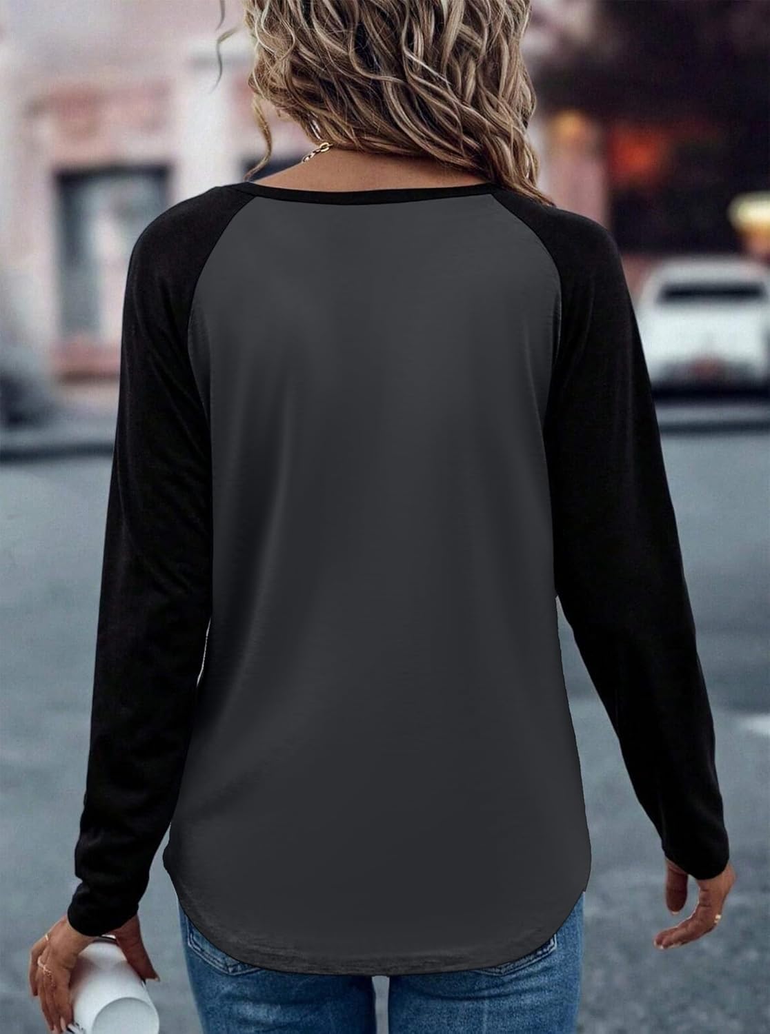 Hilinker Women's Long Sleeve Graphic Tees Color Block Tops Casual Loose Crew Neck T Shirts - Image 2