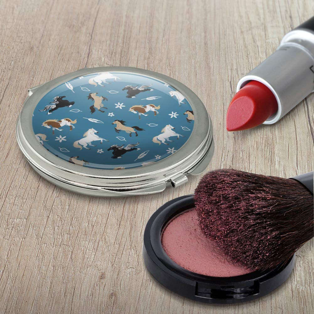 Frolicking Horses Pattern Compact Travel Purse Handbag Makeup Mirror