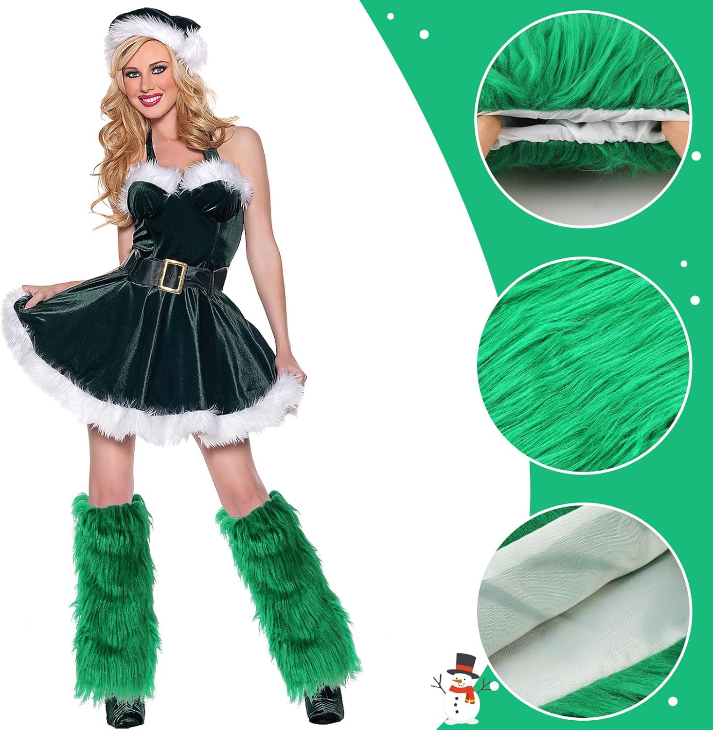XEPST Christmas Faux Fur Fuzzy Leg Warmers Furry Boot Covers for Women, Women's Fur Leg Warmers Warm Fuzzy Boot Cuff Boot Sleeves for Party Costumes, Green - Image 2