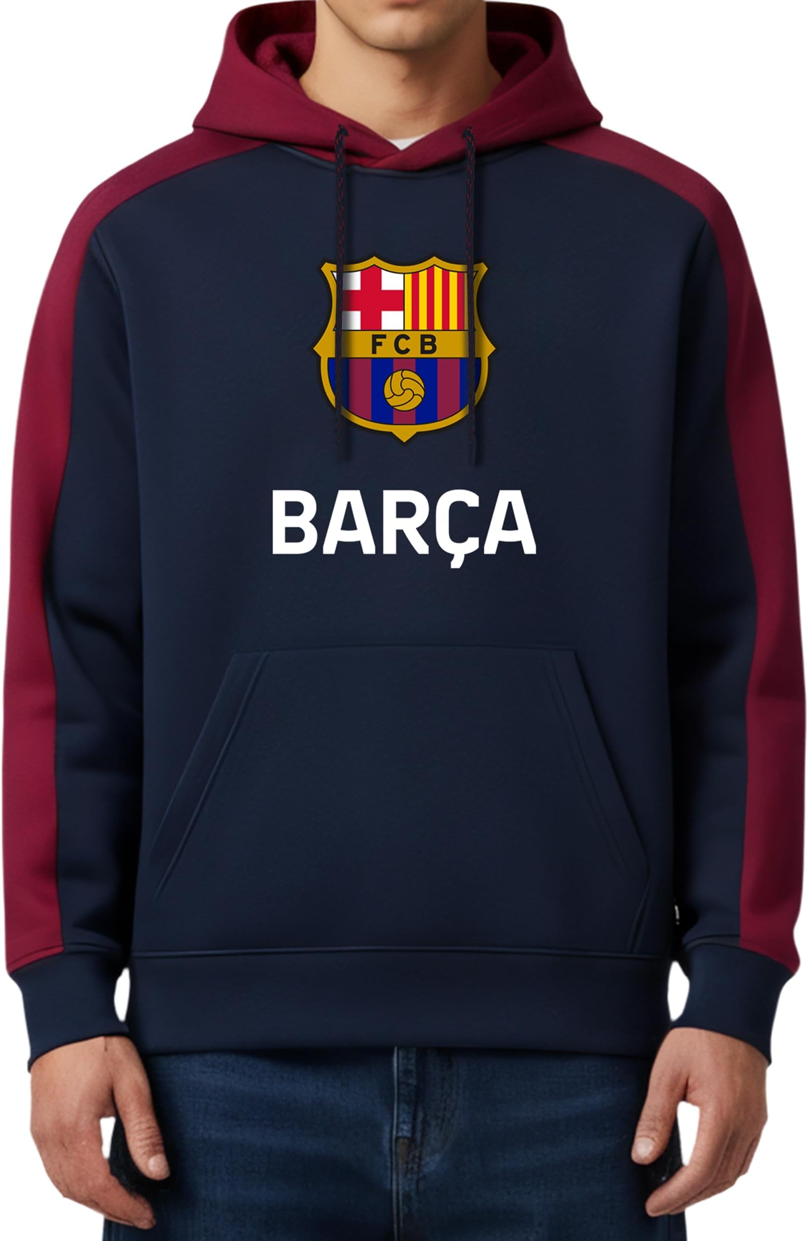 Icon Sports FC Barcelona Officially Licensed Barça Adult Men's Pullover Hooded Sweatshirt, Soccer Sweaters for Barca Fans