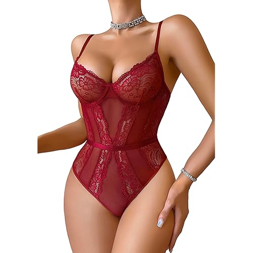Avidlove Women Lingerie Bodysuit Lace Teddy Snap Crotch One Piece Underwire Babydoll
