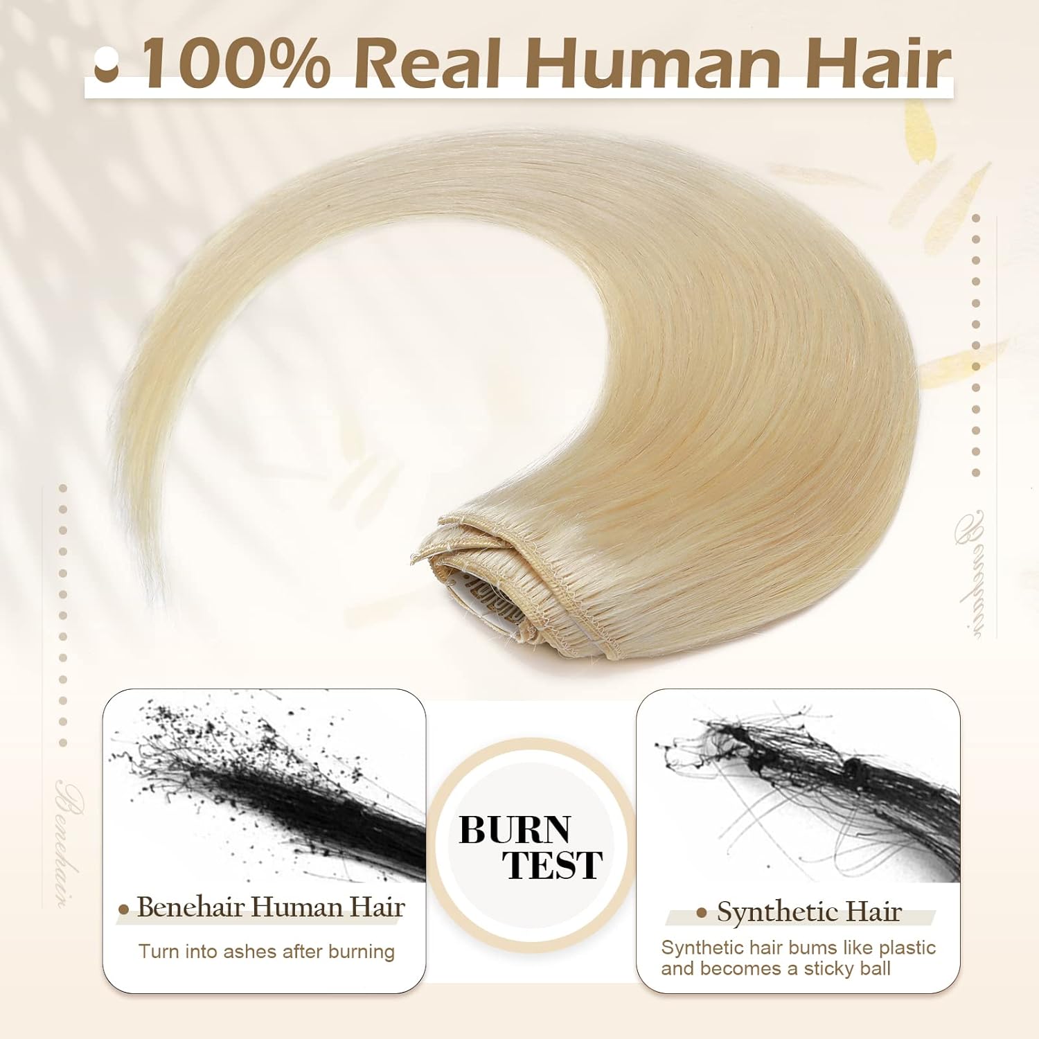 Benehair Handmade Silky Soft Clip in Hair Extensions Real Human Hair, 100% Remy Long Straight Clip in Hair Extensions for Women, #60 Platinum Blonde Hair Extensions Clip ins 75g/pack 8pcs 16 Inch