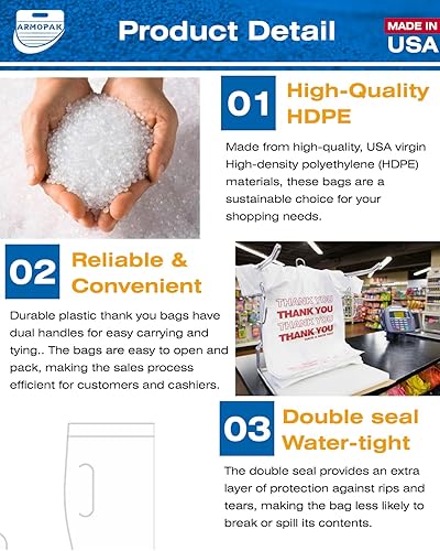 Miniatura 4 de Armopak Thank You - Paquete de 1000 bolsas para camisetas (12 x 6,5 x 22 unidades), color blanco