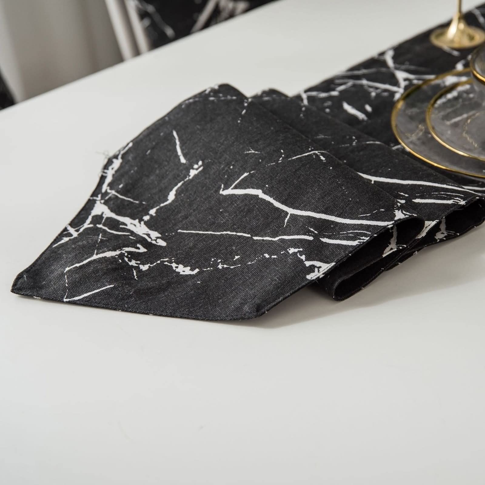 Camino de Mesa Navidad, Centros Decorativos de Mesa Comedor Patrón de Mármol Negro Sabana de Algodon 30x220CM