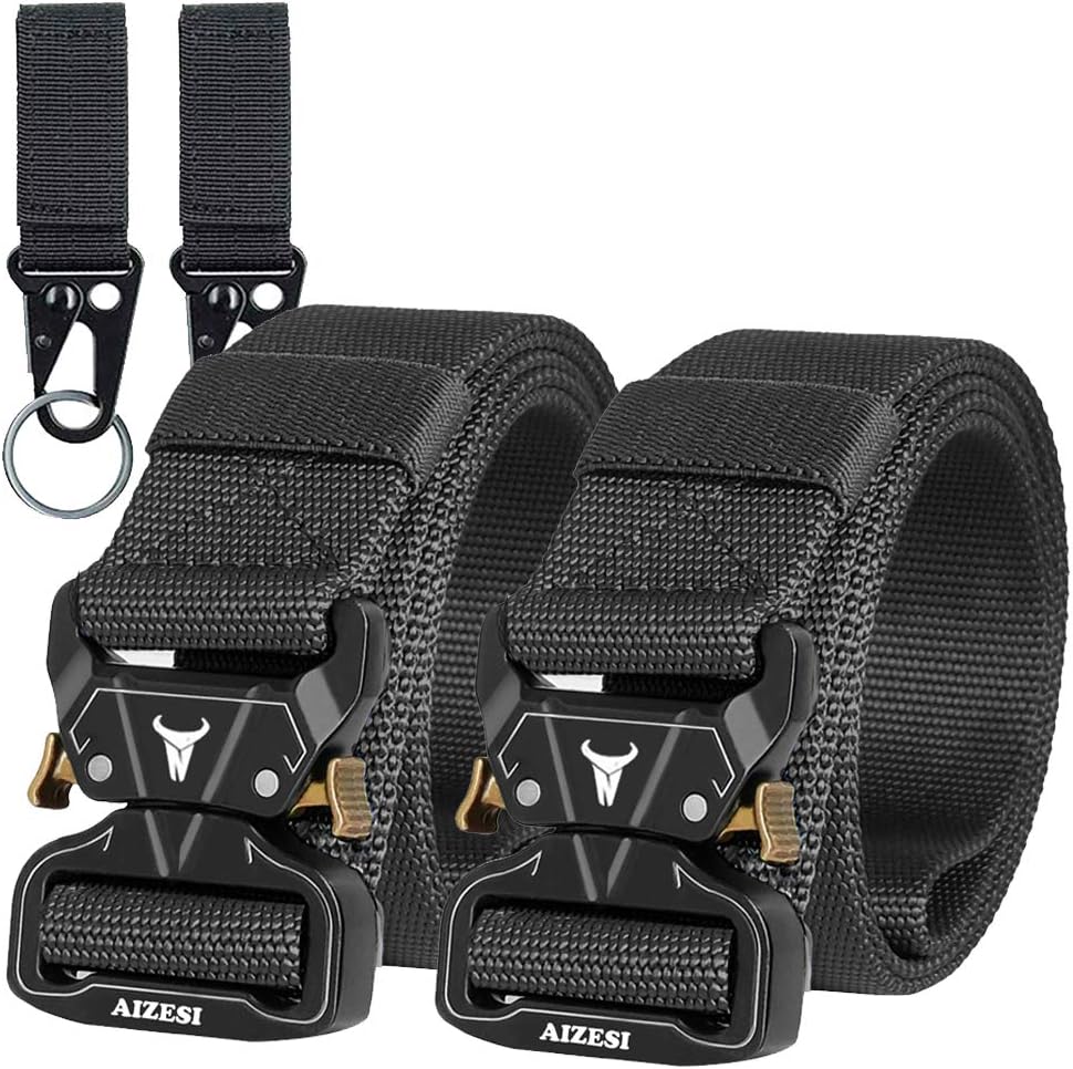 AIZESI 2PCS Tactical Belt,1.5" Webbing Riggers Web Nylon Belt Quick-Release Metal Buckle
