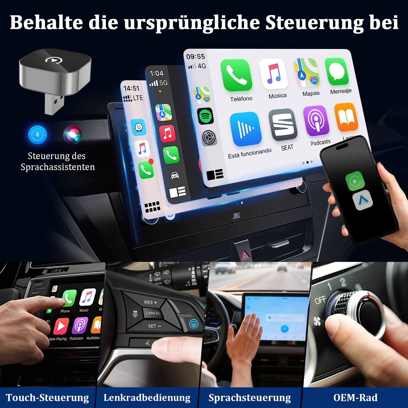 2 in 1 Carplay Wireless Adapter & Android Auto Adapter,USB-A/Typ-C Wired Auf Wireless Kompatibel Mit Für iPhone IOS 10+ e Android 11+,Schnelle Verbindung, Keine Verzögerun, Auto-Wiederverbindun