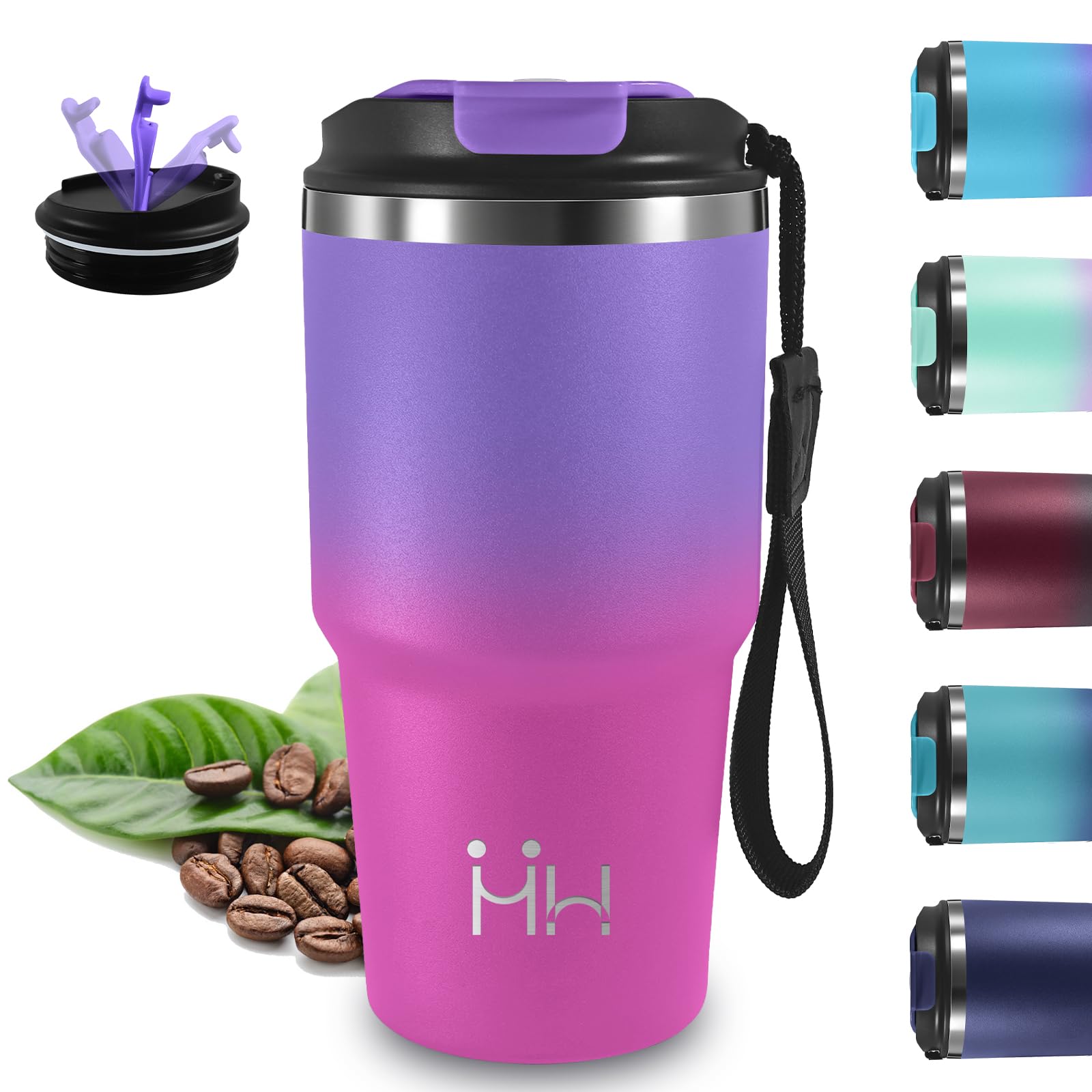 Grsta Purple-Pink Thermal Mug, 20Oz Coffee Thermos Mug, Bpa Free, Keeps Hot For 6 Hours/Cold 8 Hours, Insulated Water Bottle, Leakless, Travel Mug, 18/8 Stainless Steel, For Office, Camping, Travel, School