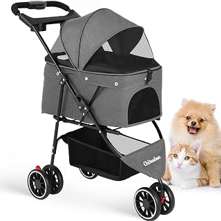Pet Stroller,Dog Stroller for Small Medium Dogs Cats,3 Wheels,Grey