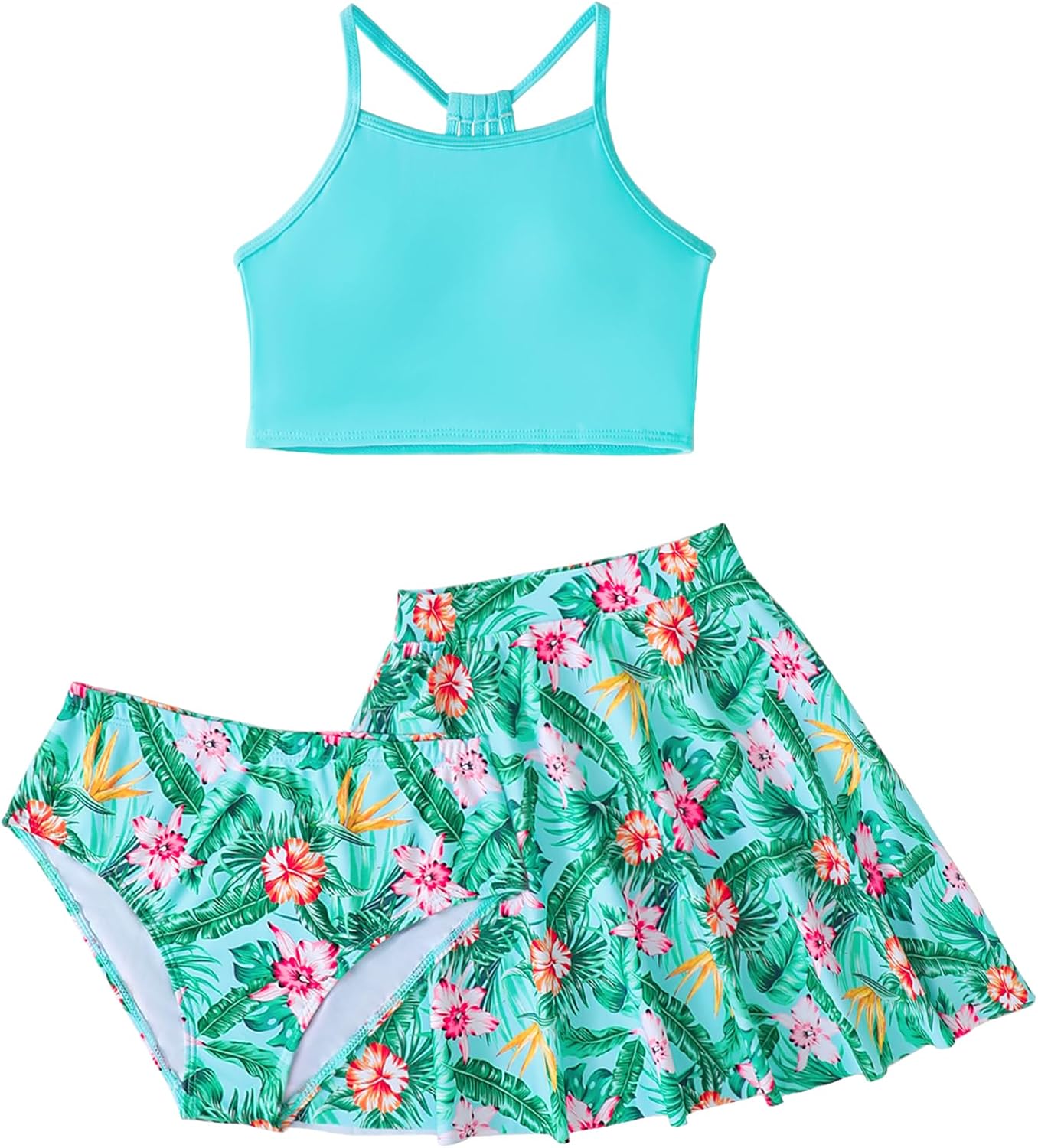 Mioglrie Girls Swimsuit 2 Piece Bikini Set Tiered Ruffled Bathing Suit Floral Print Adjustable Straps Girls' Swimwear