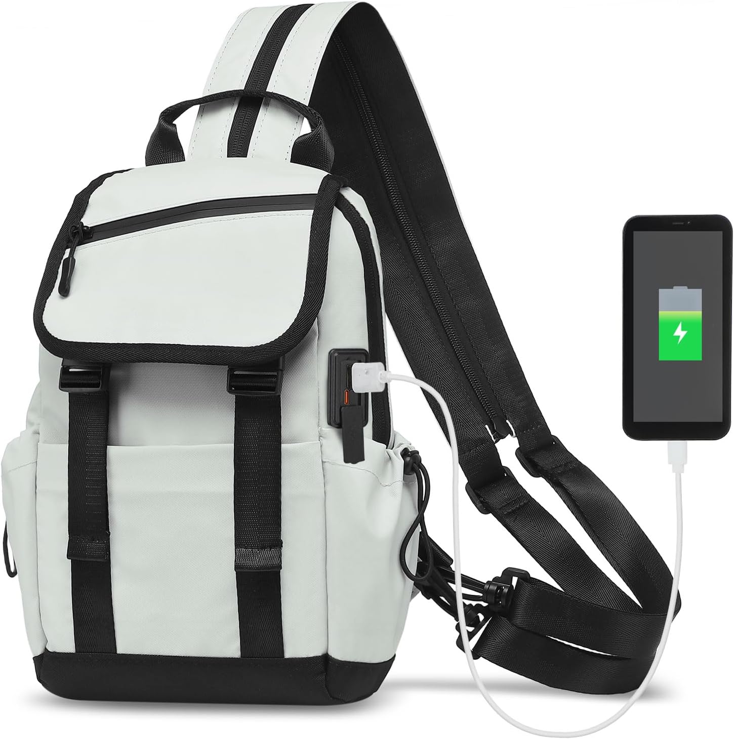 Small Backpack for Women Men, Convertible Crossbody Bags with USB Charge Port, Lightweight Casual Sling Shoulder for Outdoor Travel (Beige)