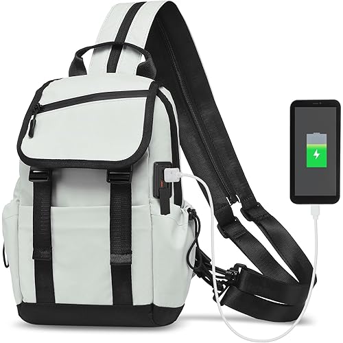 Small Backpack for Women Men, Convertible Crossbody Bags with USB Charge Port, Lightweight Casual Sling Shoulder for Outdoor Travel (Beige)