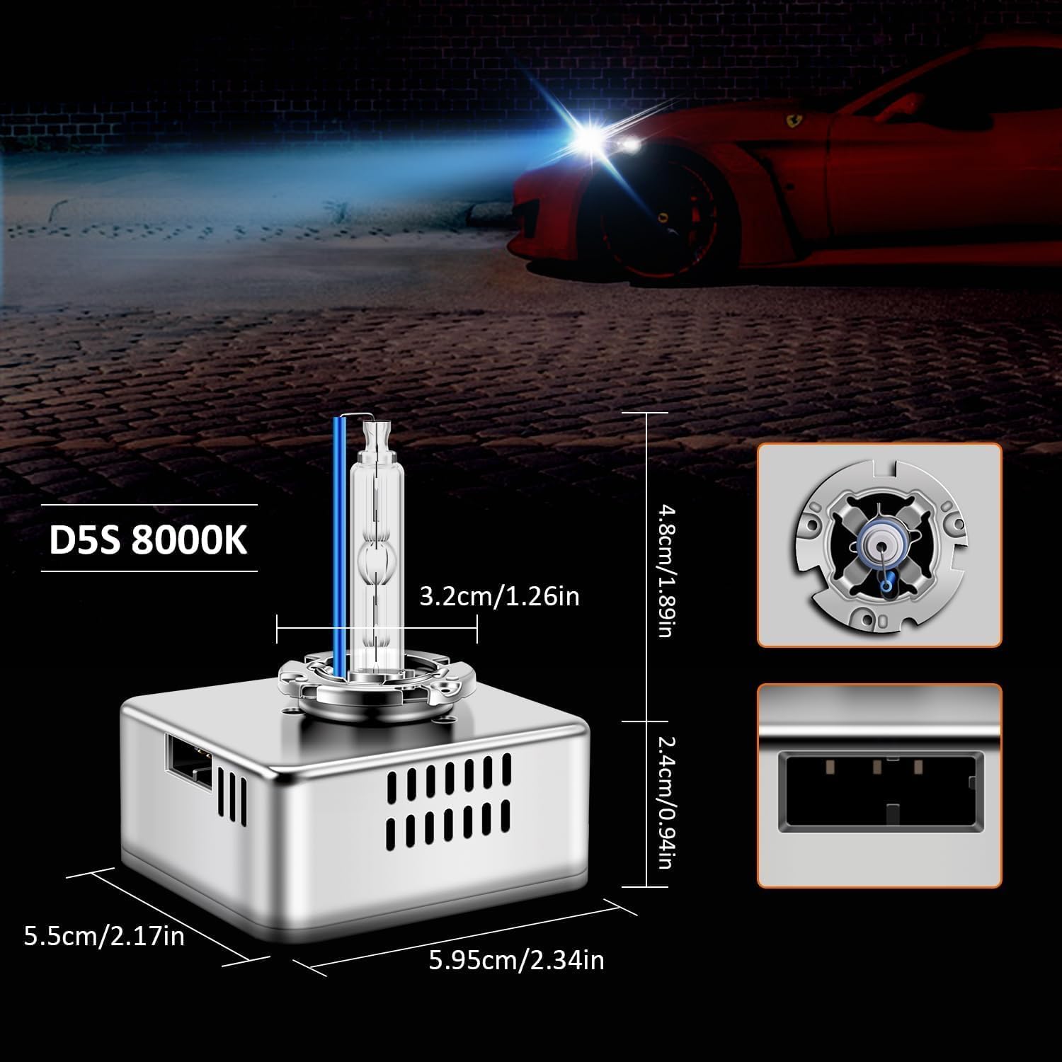 DZG D5S HID Headlight Bulbs for 2016 2017 2018 Chevy Silverado 1500 WT LS LT 2015-2018 GMC Sierra 1500 2500 3500 HD, 8000K Cool White 35W Metal Base Xenon Replacement High Low Beam Bulb, Pack of 2