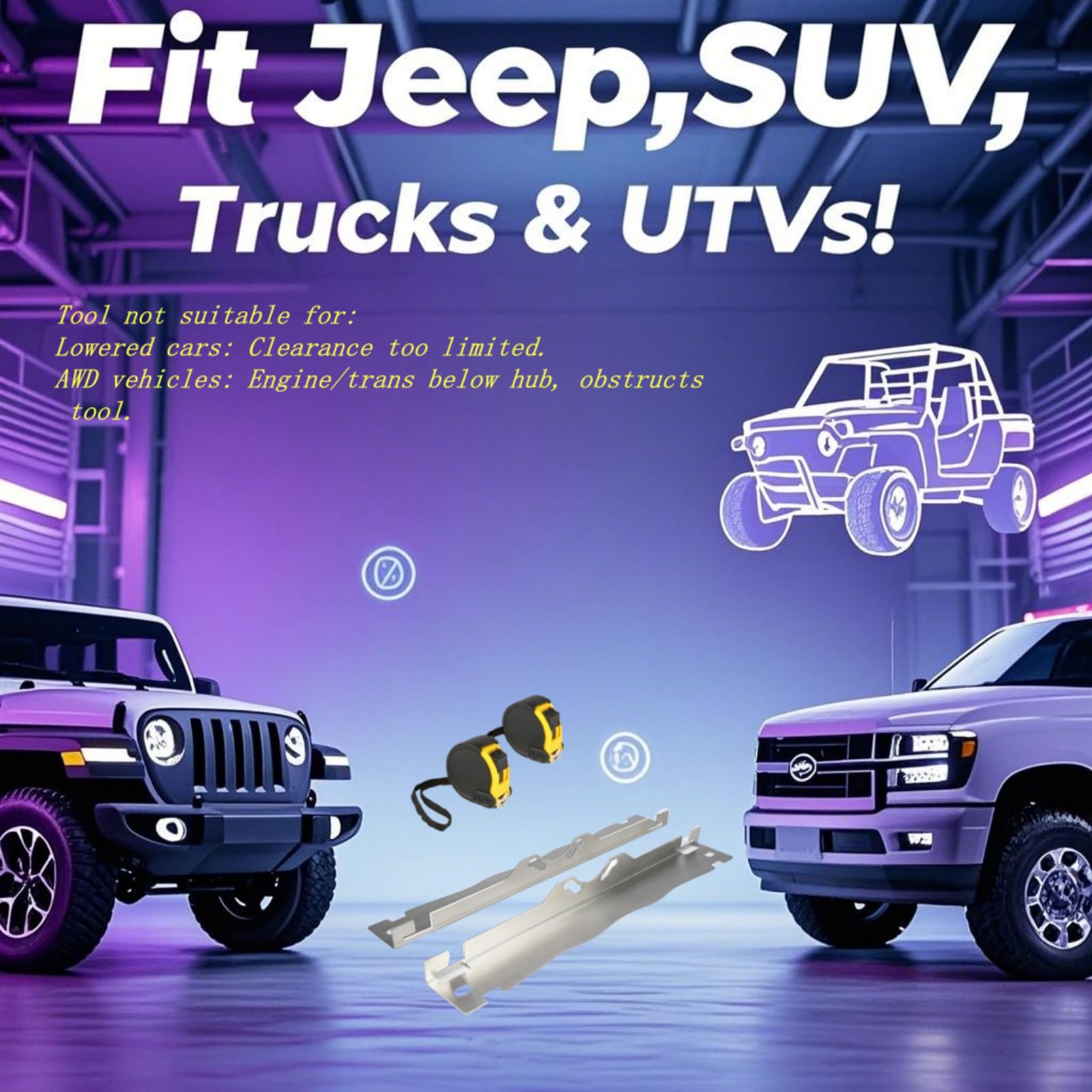 Yetolye Military-Grade Stainless Steel Wheel Alignment Tool with Anti-Slip Slots, Toe Alignment Plate for Jeep/Truck/SUV/UTV,Solo Operation & Wall Storage Included