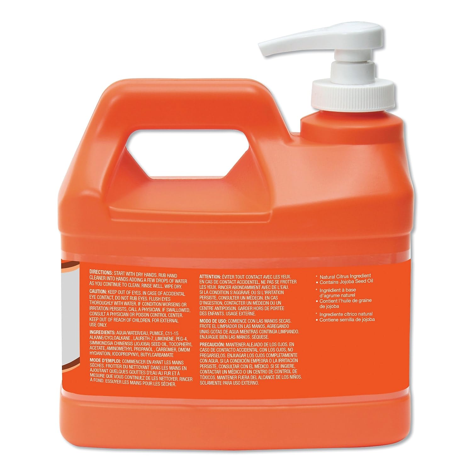 GOJO 095804 NATURAL ORANGE Pumice Hand Cleaner, Citrus, 0.5 gal Pump Bottle, 4/Carton