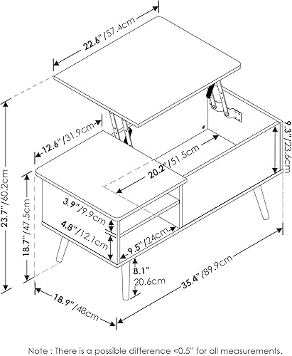 Miniatura 3 de Furinno Jensen Mesa de centro de madera para sala de estar, con compartimento oculto y estante de almacenamiento lateral abierto, roble Flagstaff