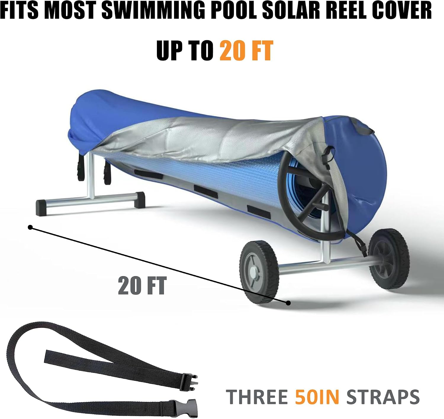 Kintaki Swimming Pool Solar Reel Cover, 20Ft Pool Solar Blanket Reel Cover, Winter Solar Reel and Blanket Covers for Inground Pool, Heavy Duty Waterproof Pool Solar Blanket Reel Cover, Blue