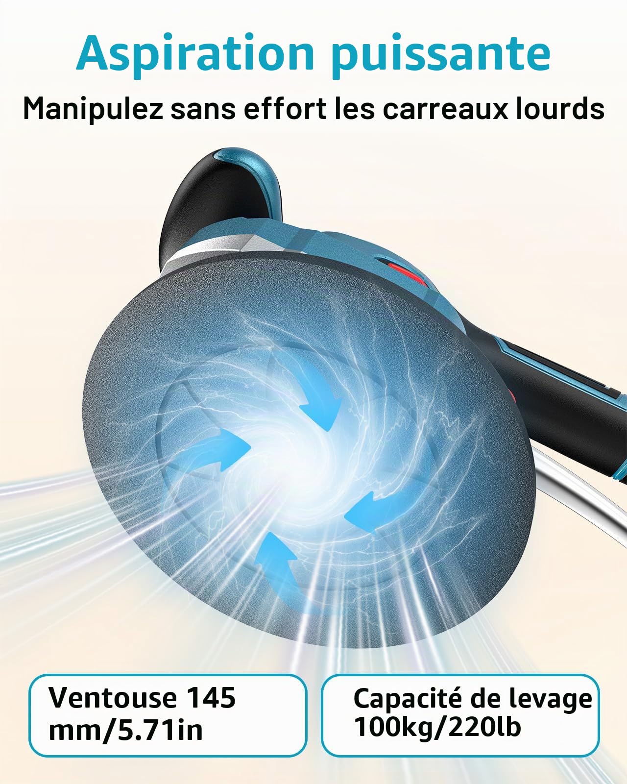 SEESII CX76 Ventouse Vibrante Carrelage Sans Fil - Machine de Nivellement avec 2x2000mAh Batteries, Ventouse de 145mm, 10 Vitesses Réglables, pour Professionnels et Bricoleurs