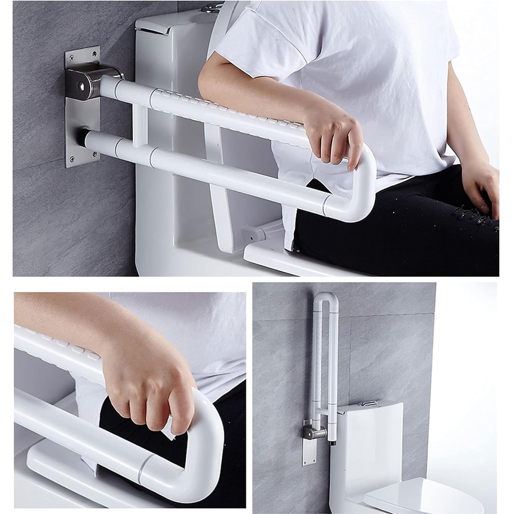 LORIER Barra Abatible Baño Acolchada,Plegable Barra De Apoyo para Inodoro,Asidero Baño Abatible,Barra WC Minusválidos Abatible,Barra de Seguridad Baño Sujeción Pared