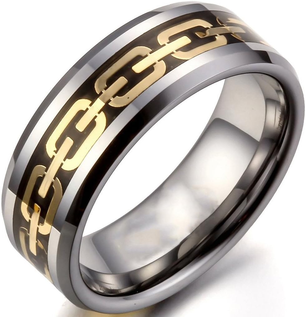 8mm Gold Chain Link Tungsten Carbide Wedding Bands Promise Rings Mens Jewelry Size 13