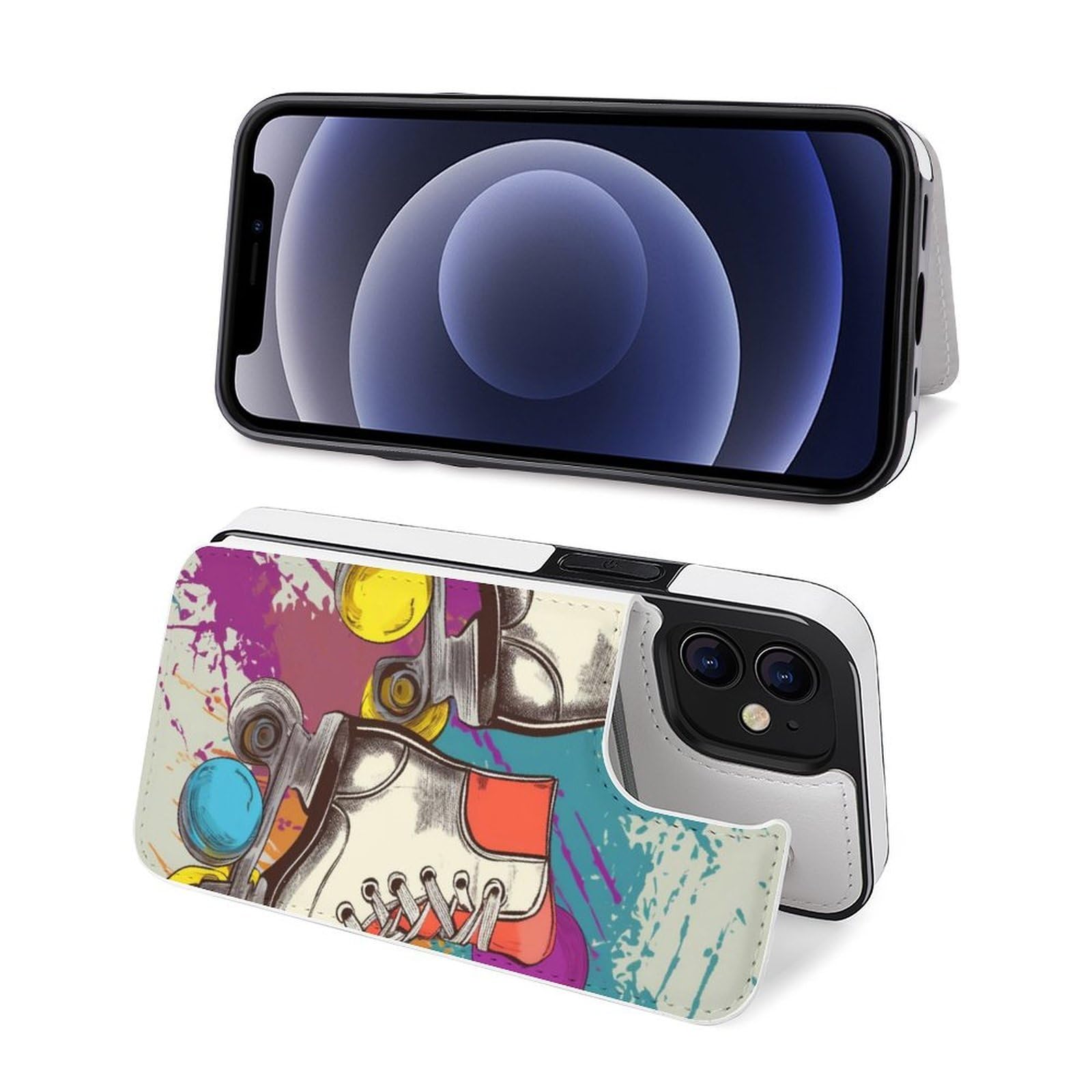 Fundas tipo cartera para iPhone 12 Mini, diseño retro de patines de ruedas, de piel, con ranuras para tarjetas