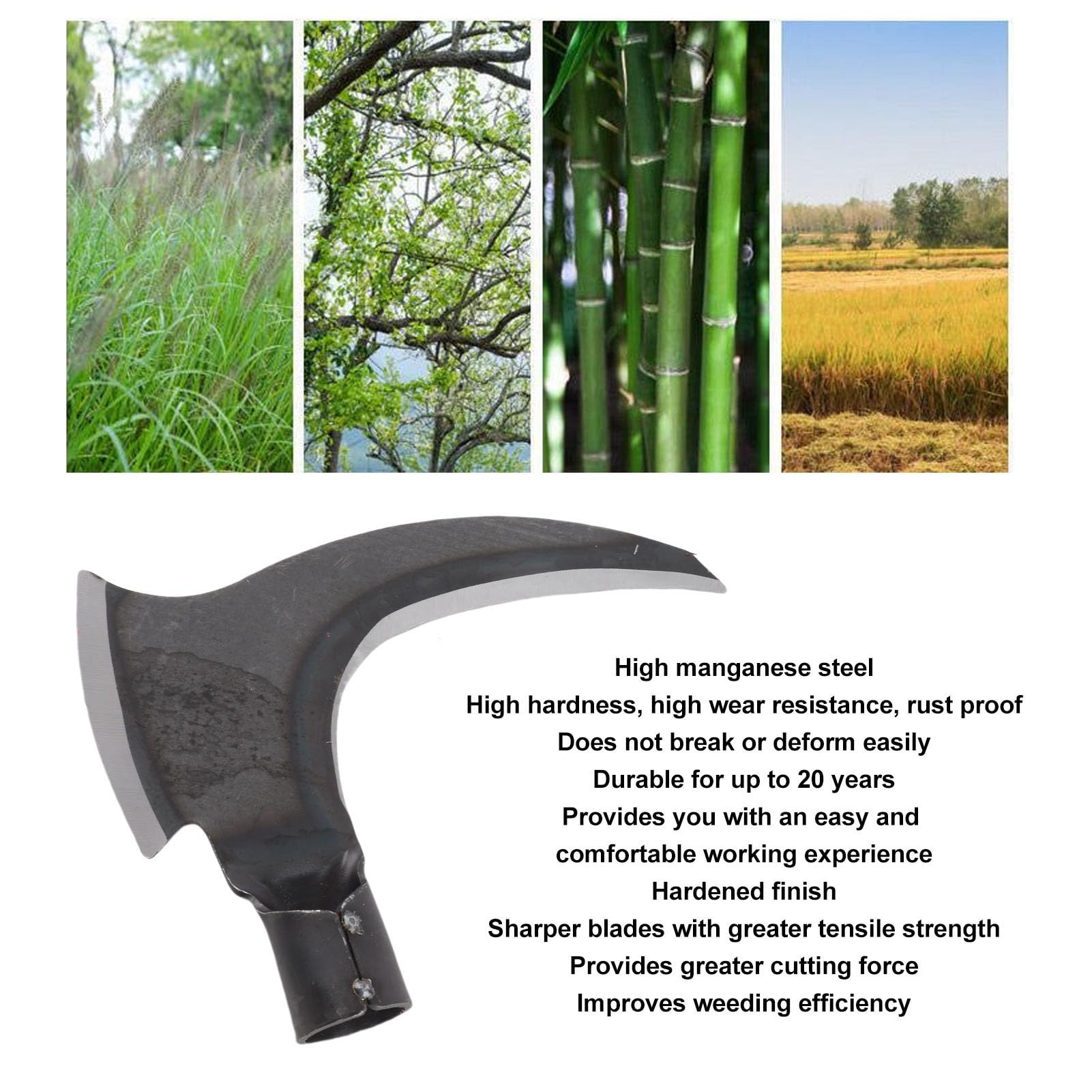 Grass Sickle, Manganese Steel Portable Machete Held Sickle Tool Grass Lawn Gardening Farming Weed Remover Scythe Blade Cutter Grafting Knife for Outdoor Gardening, Clearing Vines (Single Cutter Head)