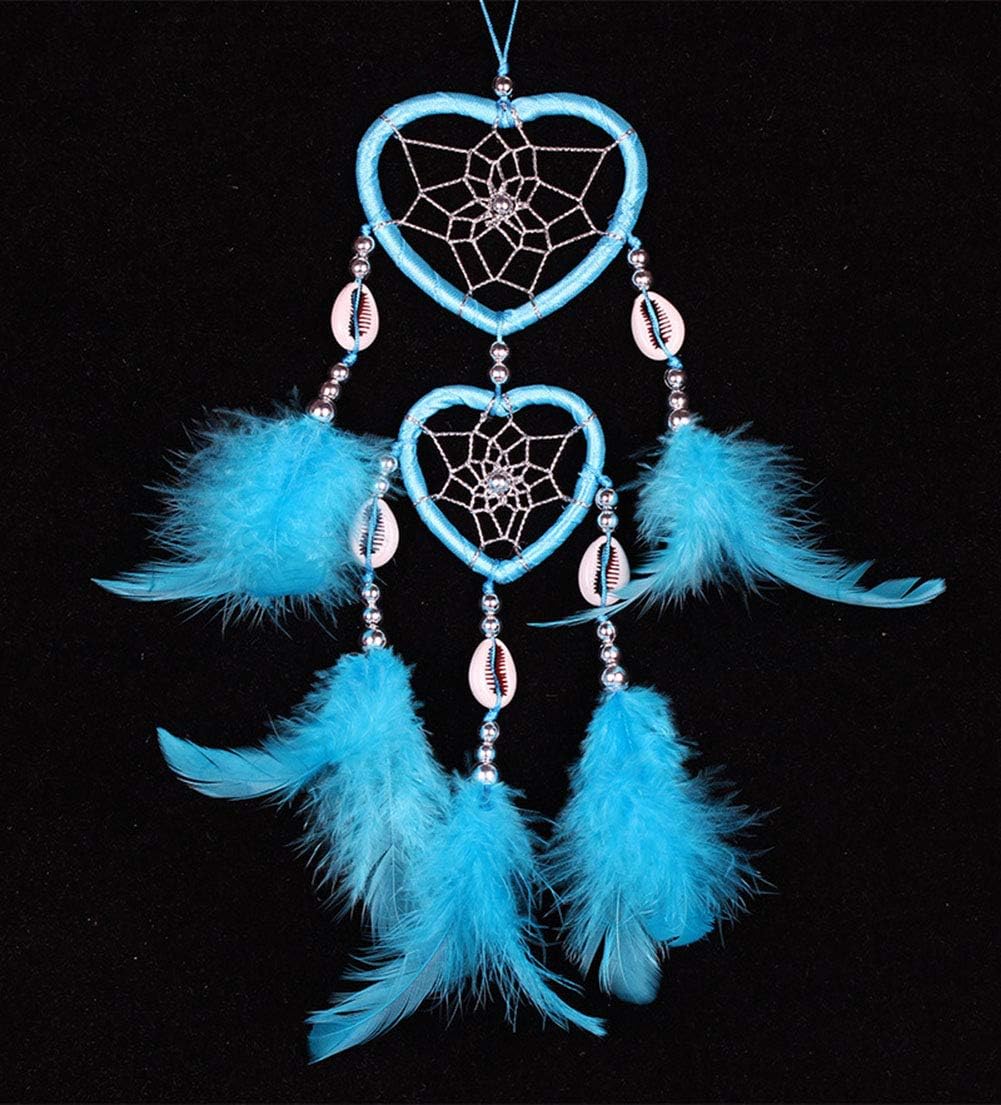 Dream Catcher Handmade Double Heart shaped Net with Feathers and Shell for Wall Car Hanging Decoration Ornament Craft Gift