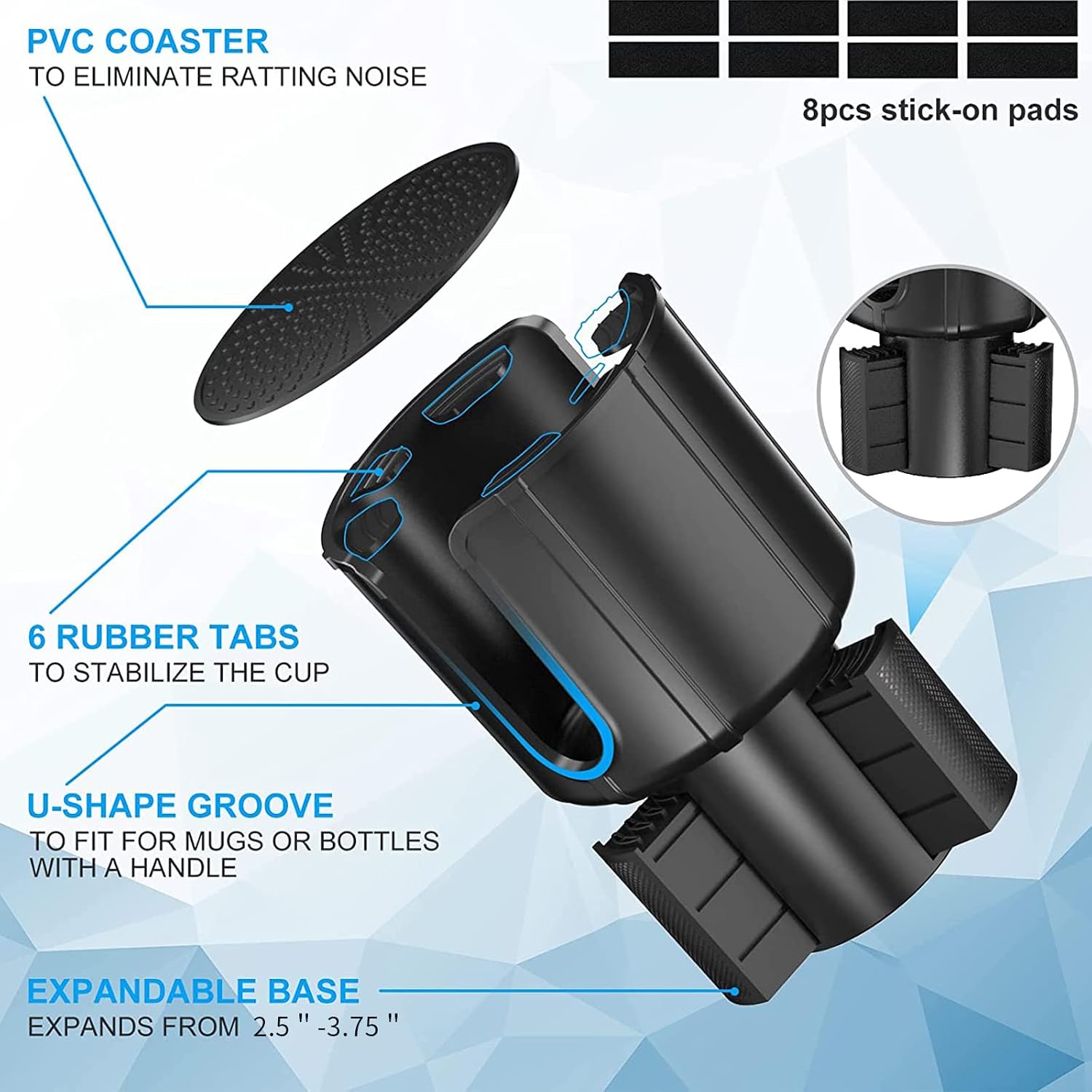 Car-Cup-Holder-Expander-Adapter Adjustable Base, NARUNDREN Compatible with Yeti 20/26/30 oz Hydro Flasks Large 32/40oz, Fits Most Cup Holder, Diameter Bottles in 3.4"-4" (2pcs)