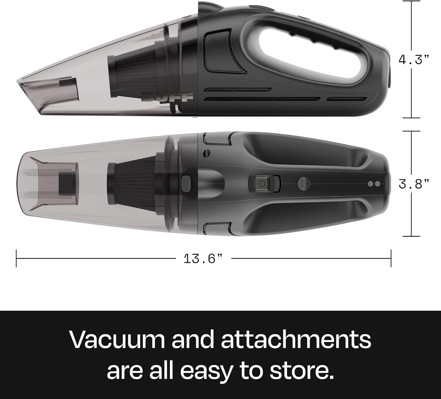 Dimensions of the BUFF Handheld Cordless Vacuum Cleaner