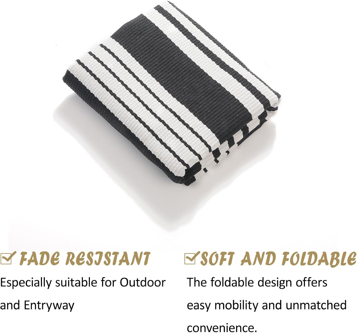 Striped Outdoor Rug 3' x 5' Black Striped Front Door Mat, Layering Rug for Porch, Washable Doormat, Cotton Area Rug for Outdoor Entrance Entryway Patio Porch Decor