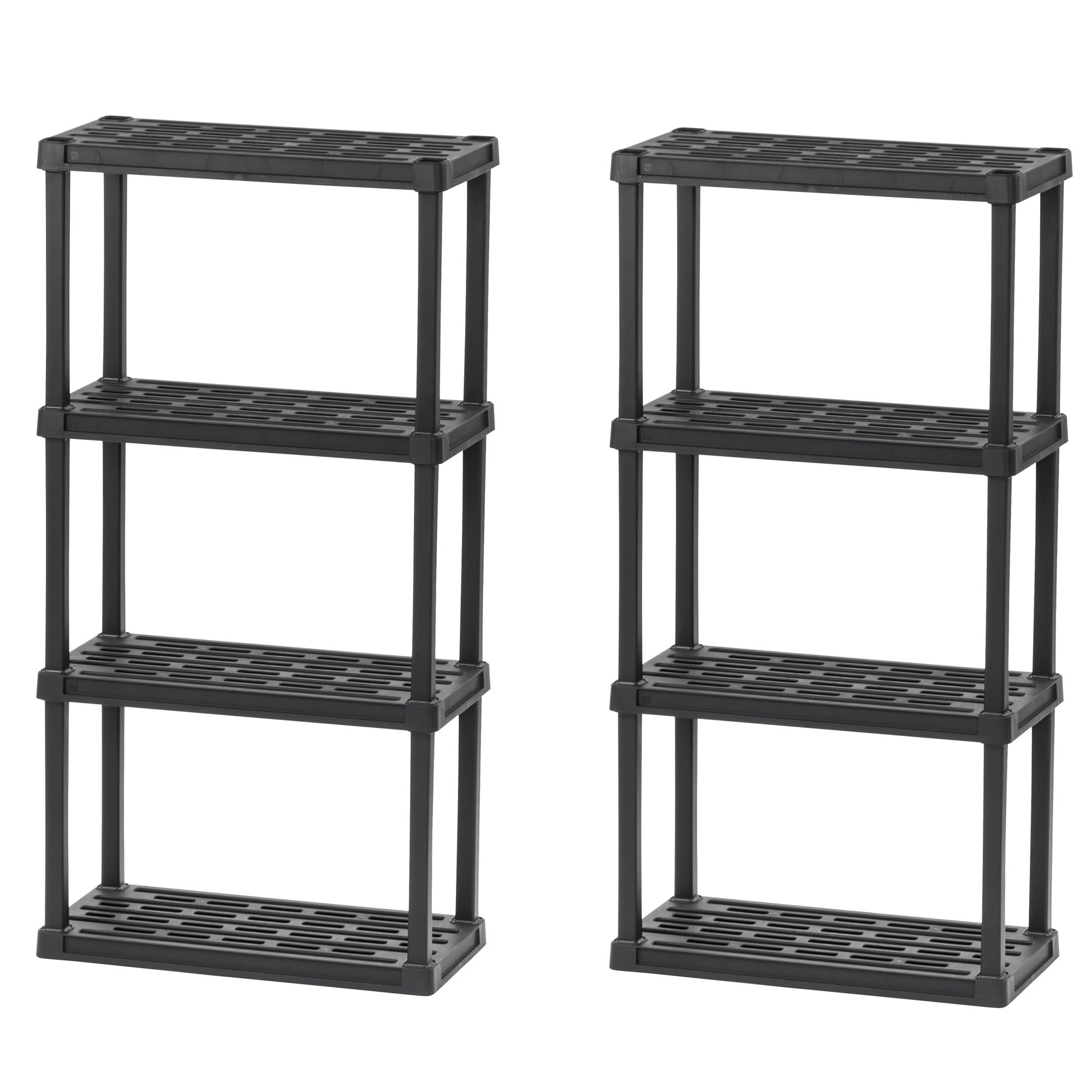 Iris Ohyama, Lot de 2 Etagere de Rangement Plastique Résistante, Capacité de 100 kg, Facile à Assembler, 4 étages, sans BPA, Etagere Garage, Cuisine, Rangement pour Espace de Travail, PRS-M4, Noir