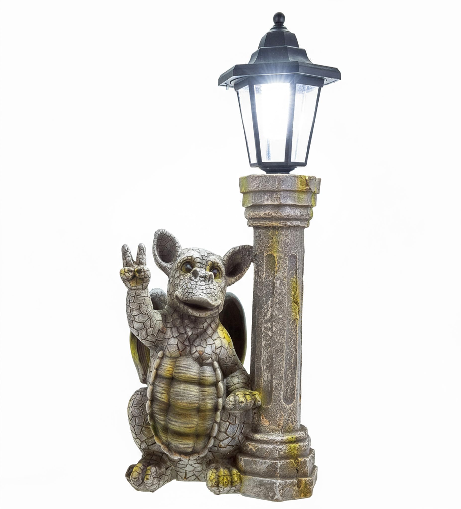 Kremers Schatzkiste Multicolor Udo Schmidt Dragon Child Peace Sign With Solar Lantern Garden Figurine Gargoyle Sculpture