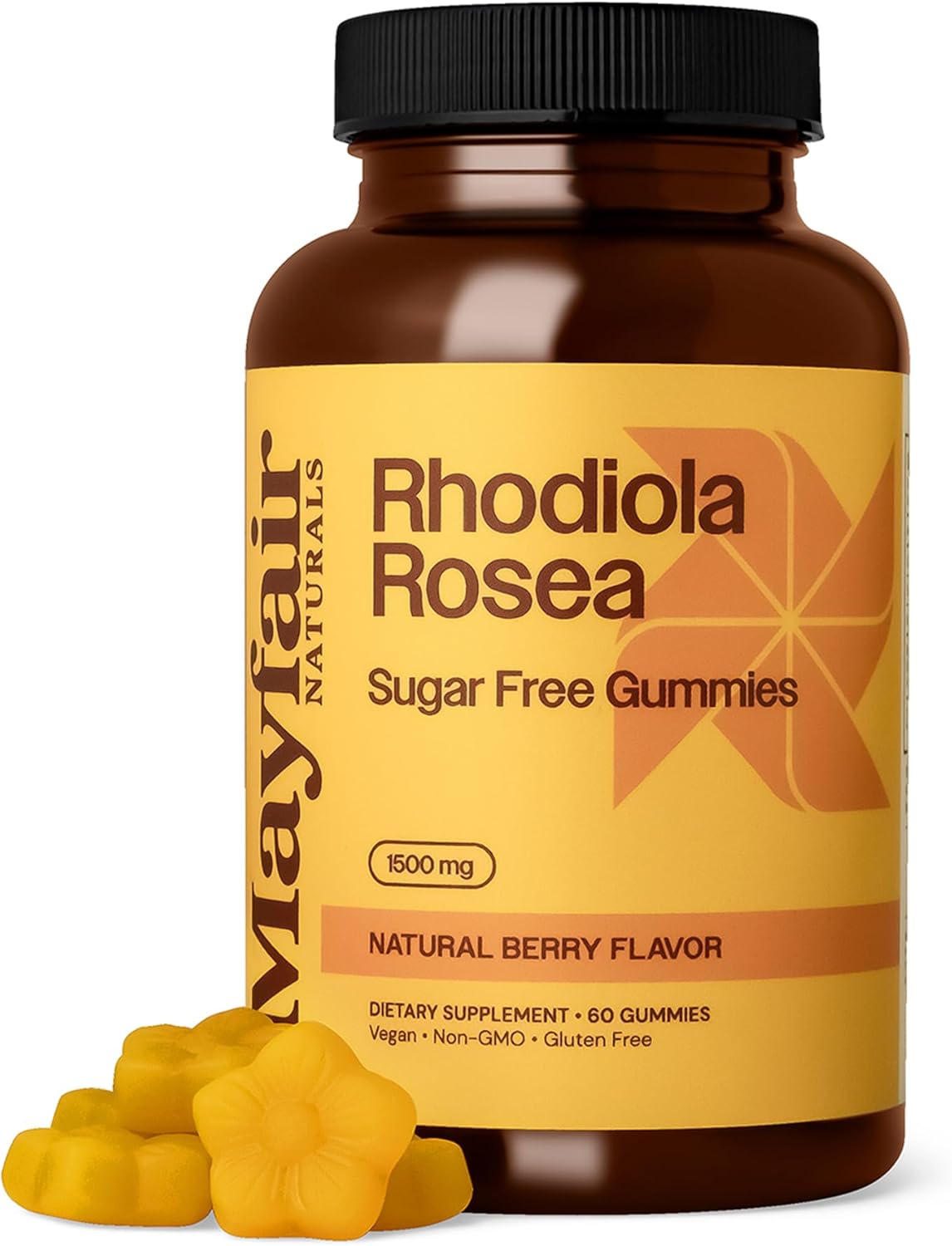 Rhodiola Rosea Sugar Free Gummies, Dietary Supplement, 1500mg, 60 Gummies, Natural Berry Flavor