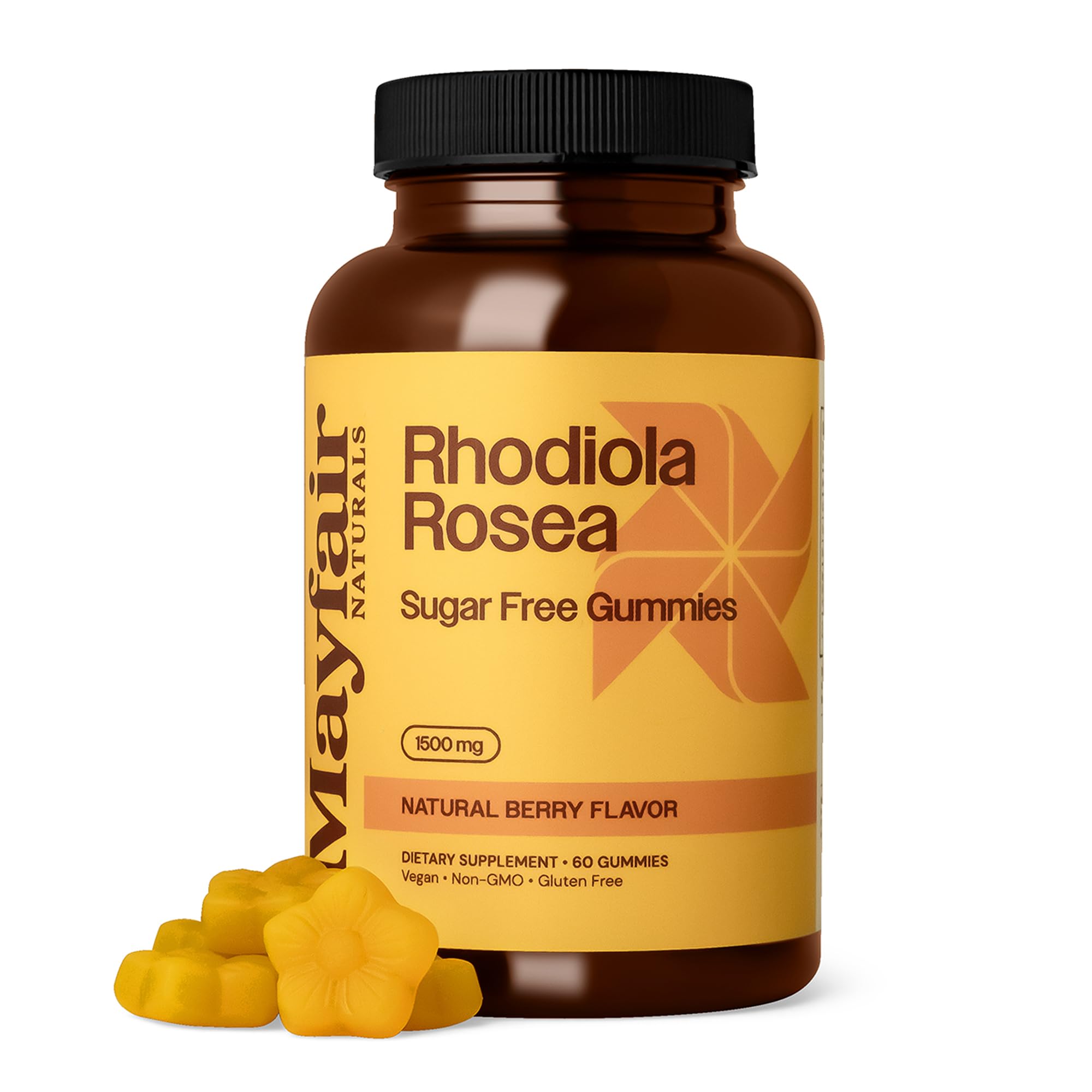 Rhodiola Rosea Sugar Free Gummies, Dietary Supplement, 1500mg, 60 Gummies, Natural Berry Flavor