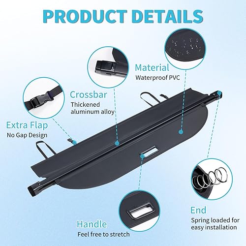 Miniatura 3 de Cubierta retráctil de carga para Toyota RAV4 2013 2014 2015 2016 2017 2018, cubierta trasera antimiradas para maletero de equipaje (lona)
